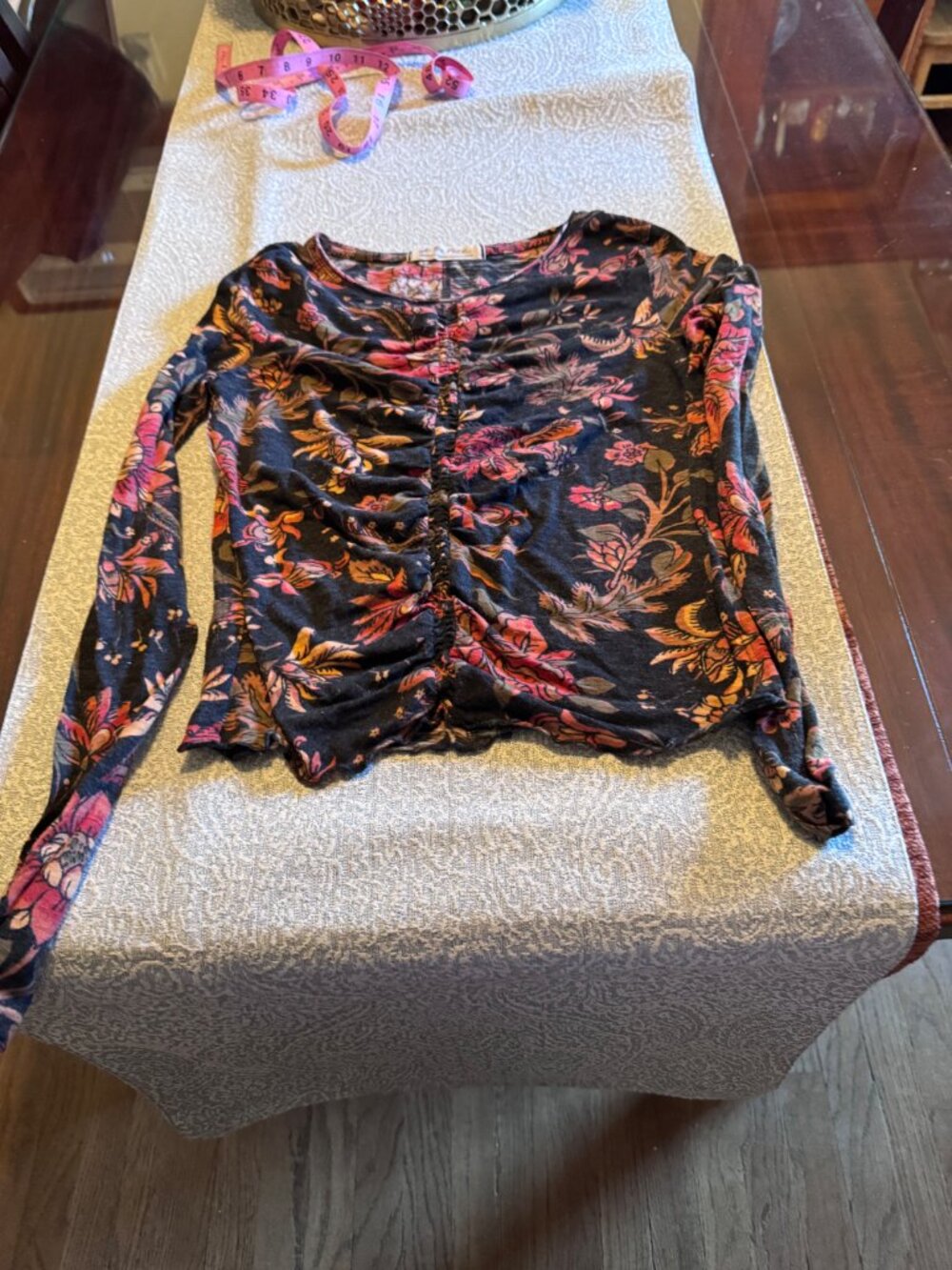 We The Free Free People Dreamed Of You Floral Ruched Long Sleeve Top M